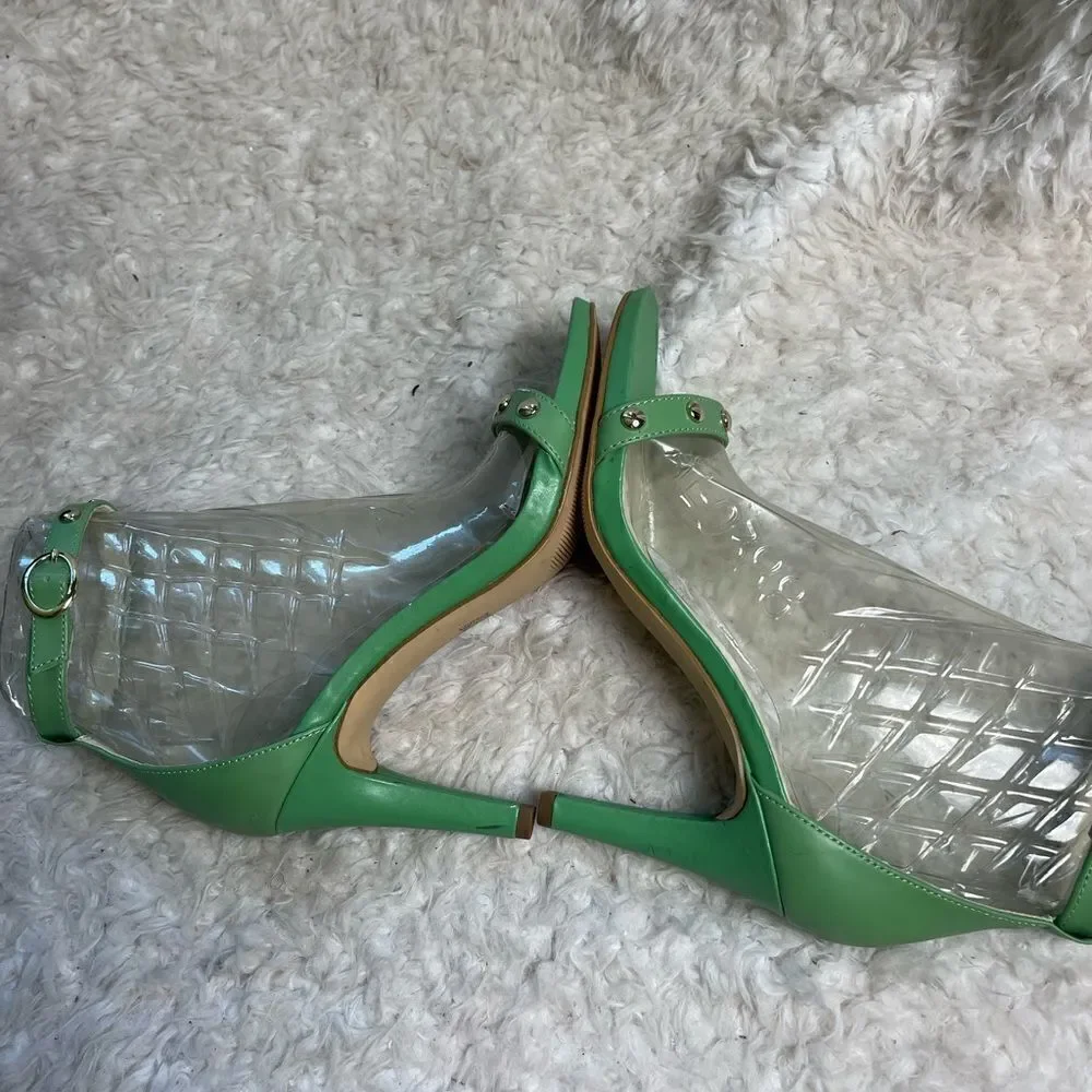 Anne Klein Ossana Mint Green Leather Studded strap Sandals Size 7.5M